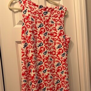 Sleeveless Lobster Print Shift Dress - Red & Navy on White by Sailor Sailor